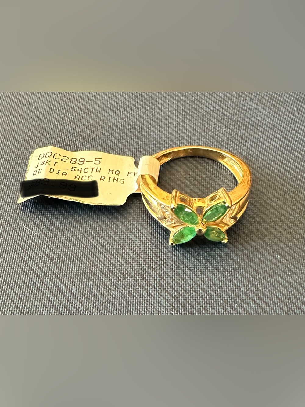 STS 14K Gold Natural Emerald Diamond Flower Ring 0.54 CTW Size 5 Estate